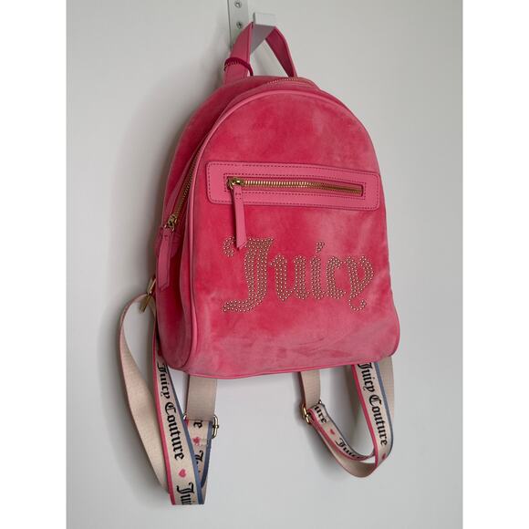 Juicy Couture Pink Velour Rhinestone Logo Backpack with Juicy heart lego charm - Picture 4 of 16